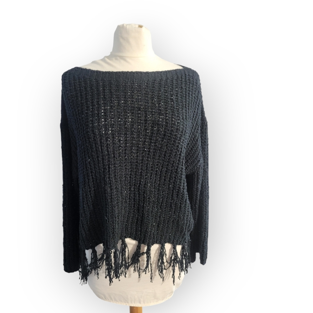 Altar'd State Black Sweater with Fringe Sz L